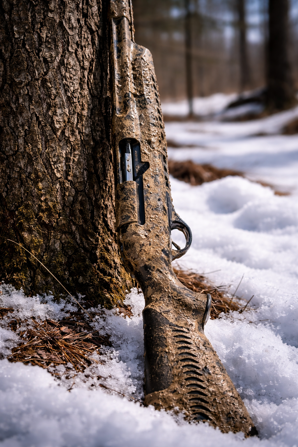 Benelli SBE3 shotgun in muddy field conditions